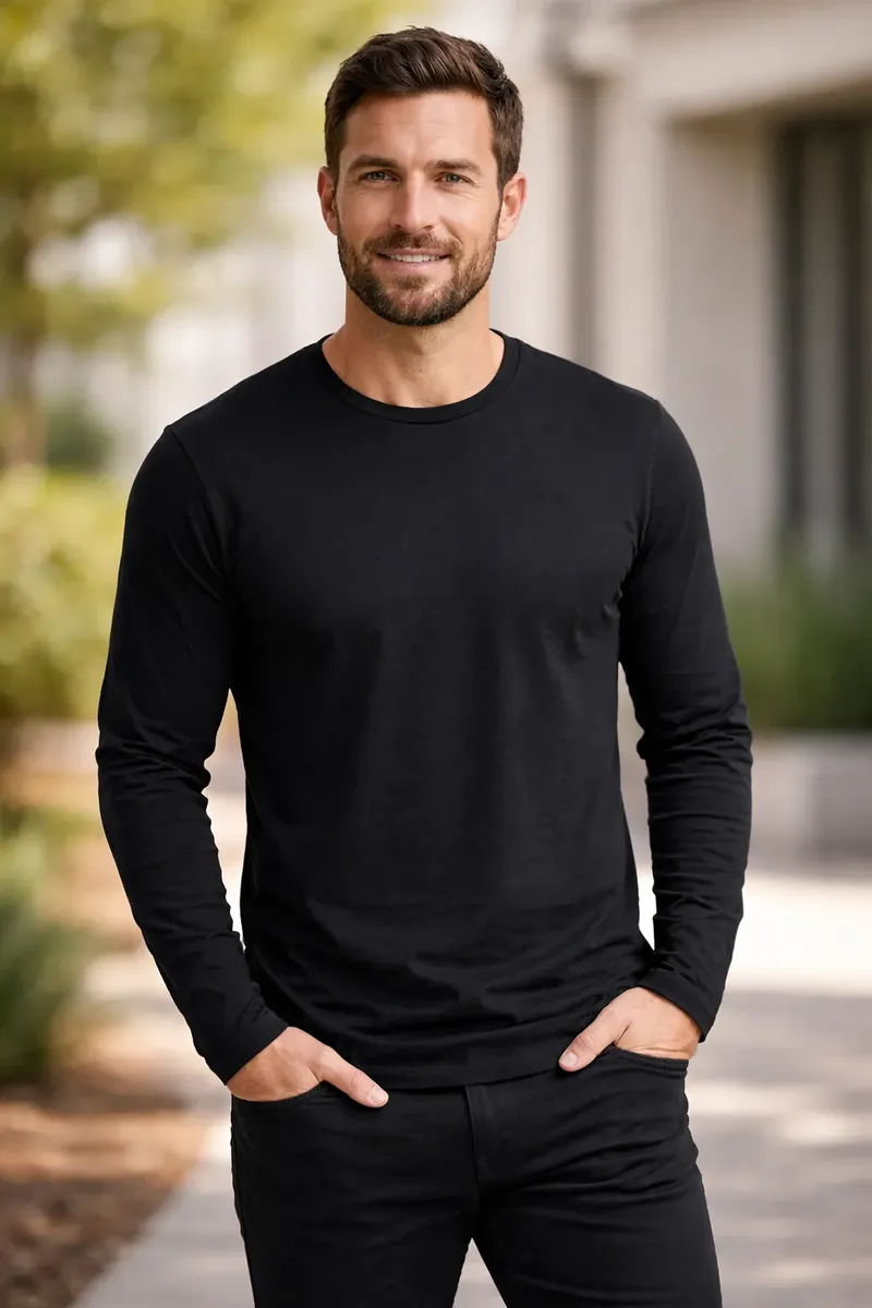 Camiseta Masculina Manga Longa Algodão Premium